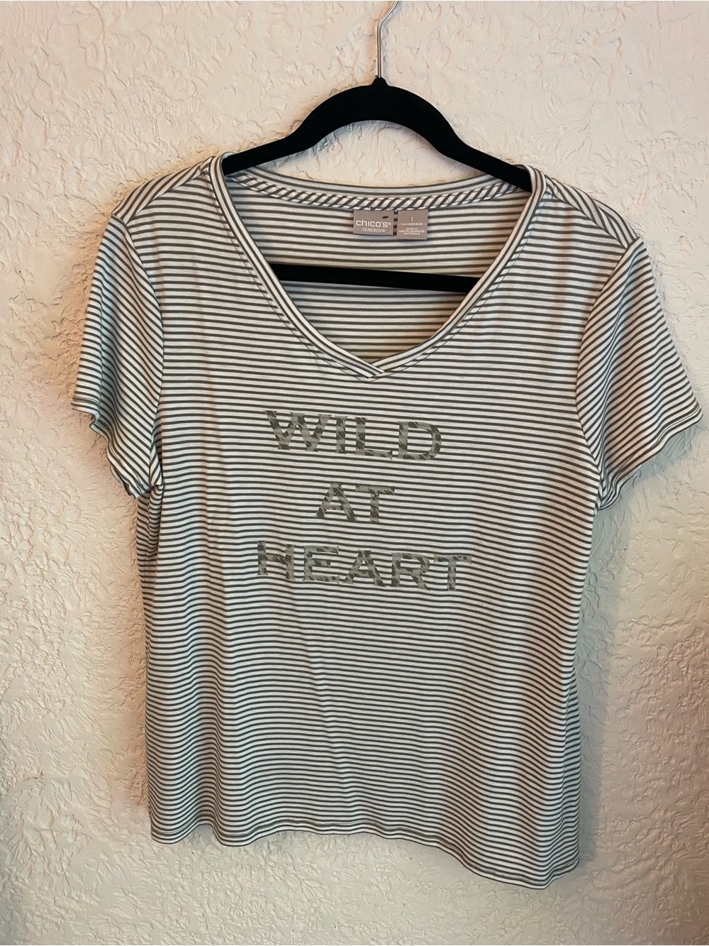 Chico's Zenergy Striped V-Neck Tee - 'Wild At Heart'